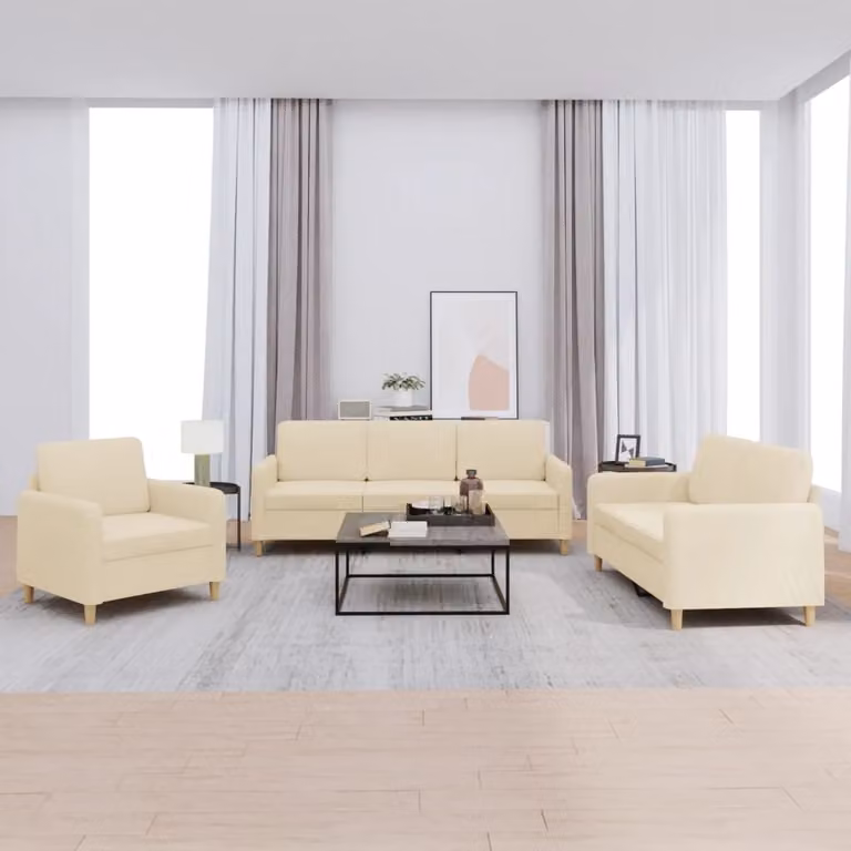 vidaXL Set di Divani 3 pz Moderno in Tessuto Beige con Cuscini