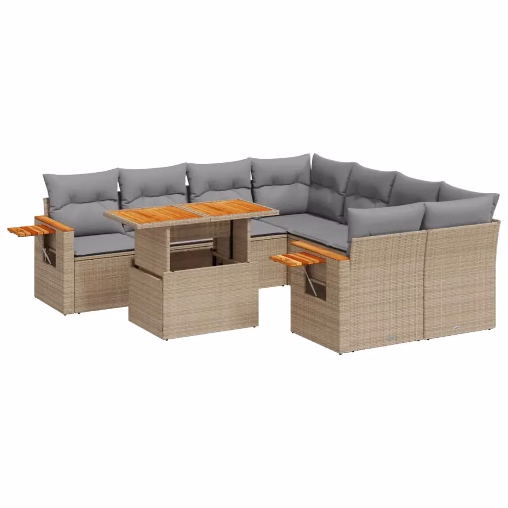 vidaXL Set Divano da Giardino a L 9 pz in Polyrattan con Cuscini Beige e Ottoman – 2