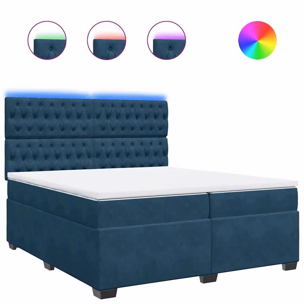 Letto Ibrido vidaXL con Materasso a Molle Insacchettate e Struttura in Velluto Blu e Bianco 200 x 200 cm – 2