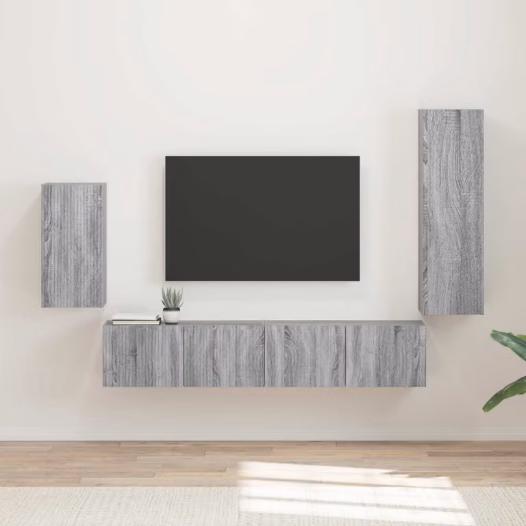 Set mobile TV moderno vidaXL in 4 pezzi Grigio Sonoma in legno e MDF