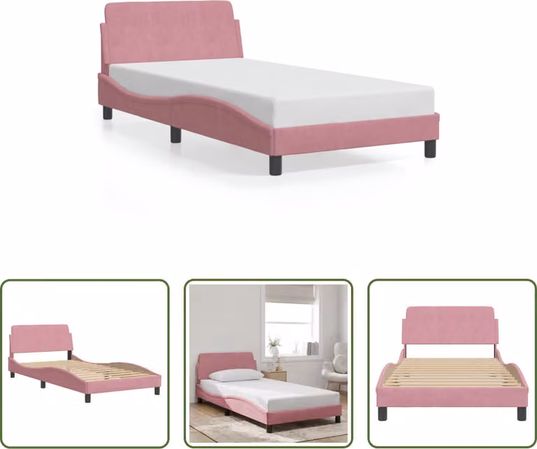 The Living Store Struttura letto con testiera rosa 100x200 cm in velluto