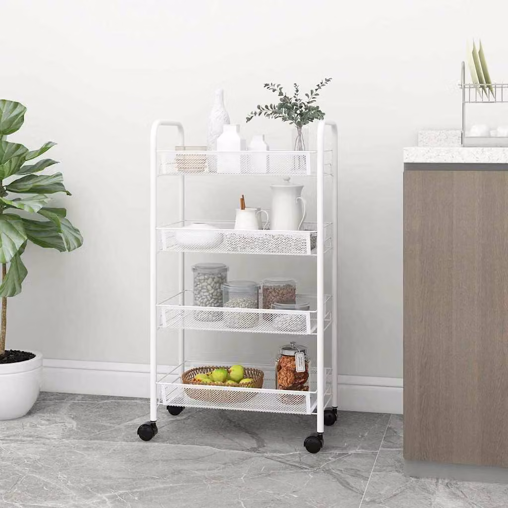 Carrello da cucina vidaXL con 4 ripiani in metallo bianco, L 46 cm x P 26 cm x H 64 cm