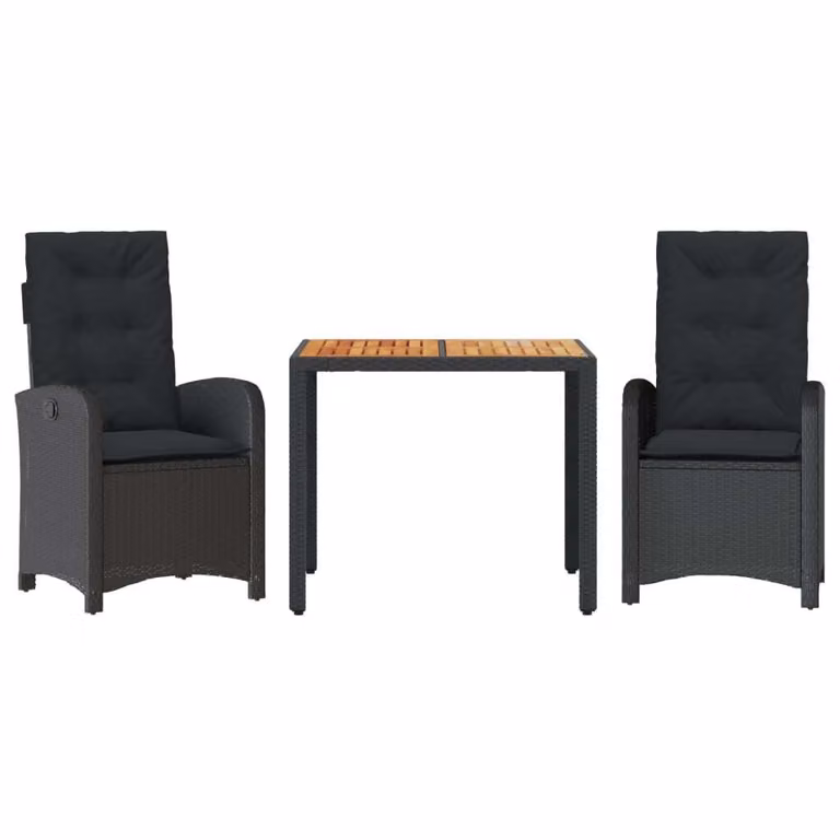 Set da Pranzo da Giardino 3 pz con Cuscini Nero in Polyrattan