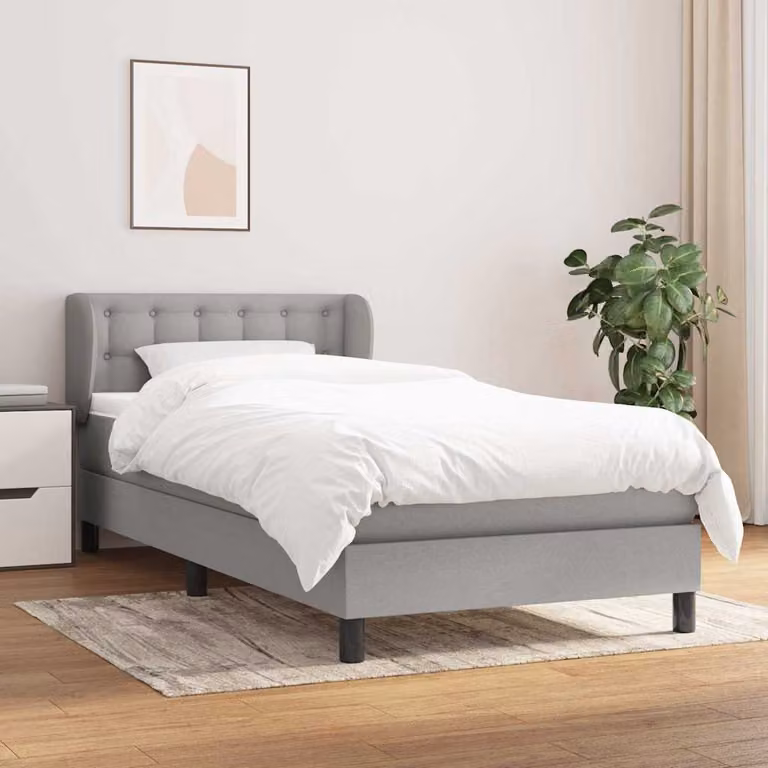 vidaXL Giroletto a Molle con Materasso Ibrido in Tessuto Grigio Chiaro e Bianco L/P/H: 190 x 90 x 30 cm