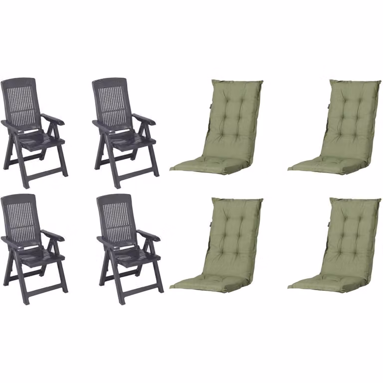 Set di 4 sedie pieghevoli Progarden Tampa con cuscino, antracite/verde