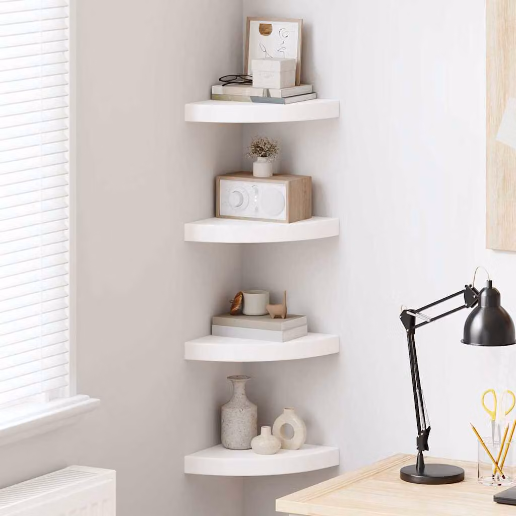 Set di 4 mensole angolari sospese vidaXL in MDF bianco lucido, L/P/H: 25 x 25 x 3,8 cm