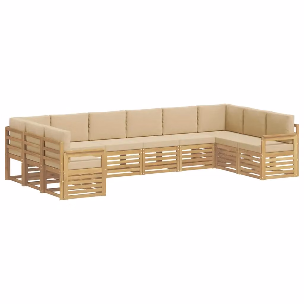 Set di divani da esterno vidaXL in legno di acacia con 7 pezzi, colore bianco e beige, con cuscini inclusi e tessuto in poliestere resistente ai raggi UV – 2