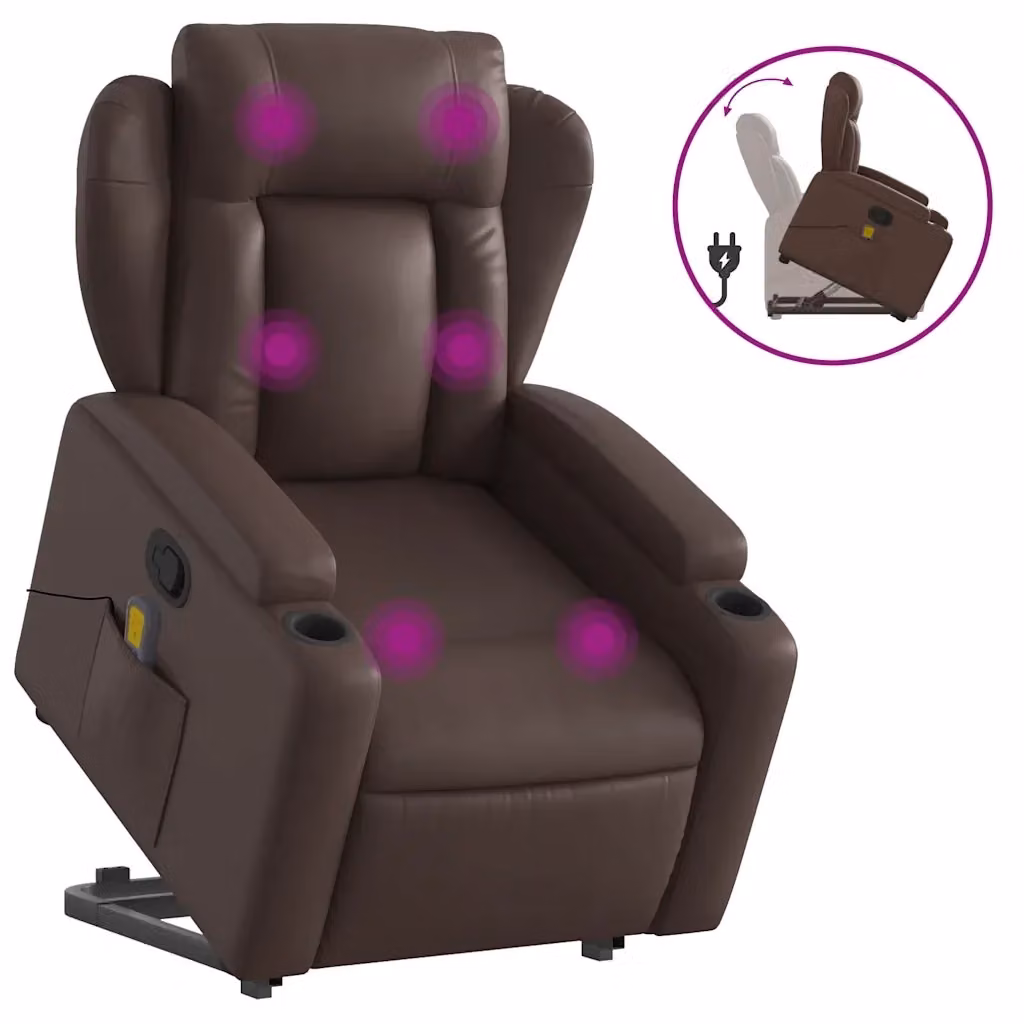 Poltrona Alzapersona Reclinabile con Massaggio vidaXL in Similpelle Marrone – 2