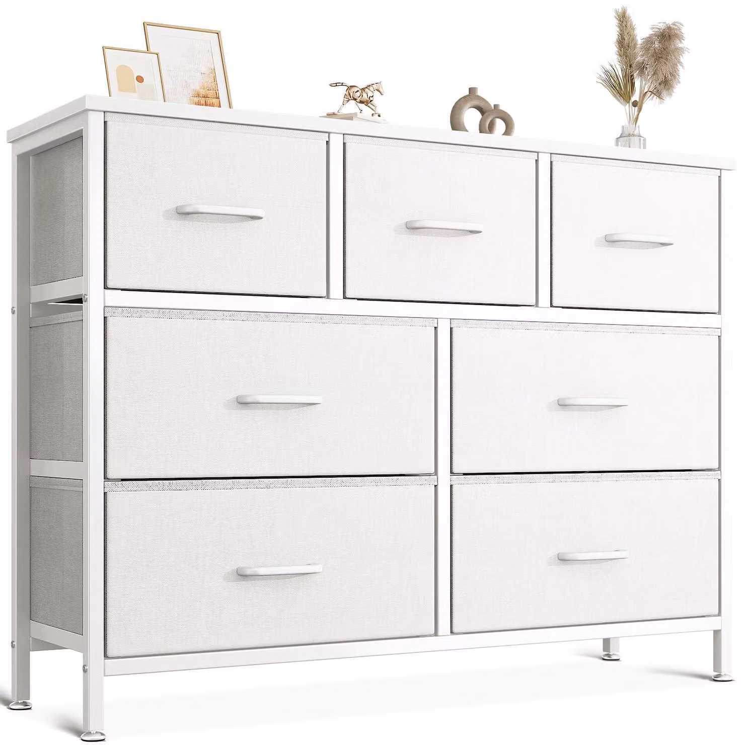 Comodino con 7 cassetti, bianco, 7 scomparti, ideale per la camera da letto
