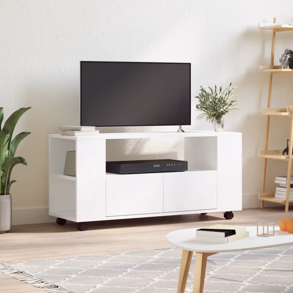 vidaXL Mobile Porta TV Bianco in Legno e MDF con Ruote L: 102 cm, P: 34,5 cm, H: 43 cm