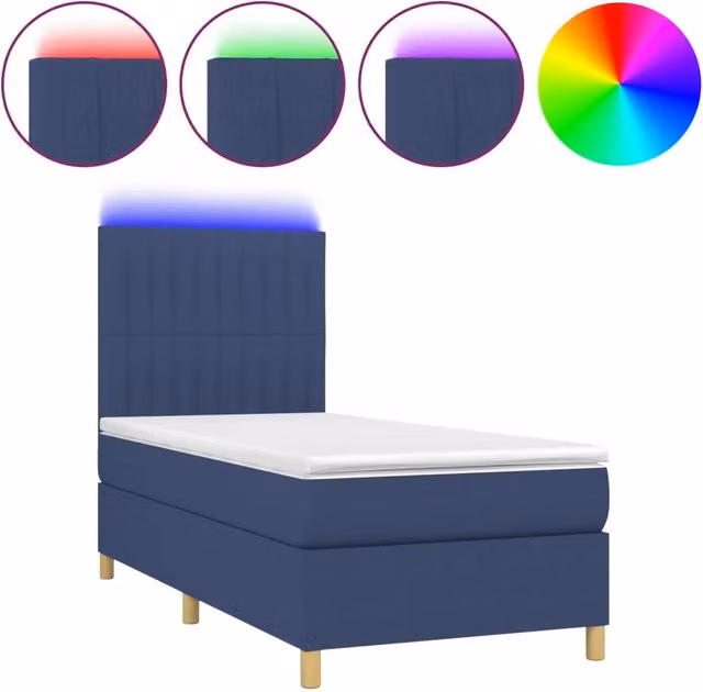 Letto singolo | Letto per adulti | Letto a Molle con Materasso e LED Blu 80x200 cm in Tessuto