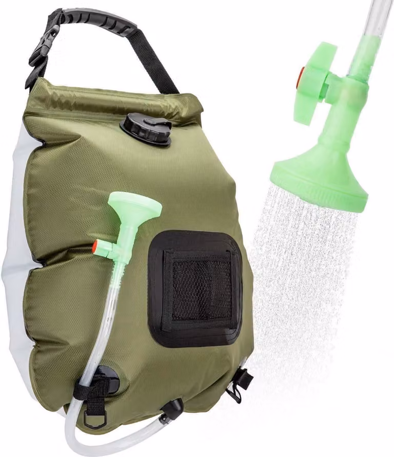 Doccia solare da esterno, doccia da campeggio 20L borsa idrica solare riscaldatore borsa doccia da campeggio con soffione 5200 mAh, 20 l, lunghezza tubo 180 cm - SHOWDY