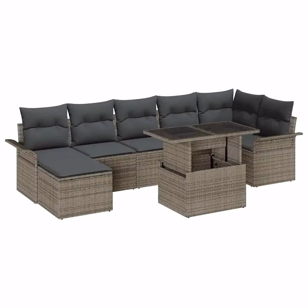 Set Divano da Giardino Moderno vidaXL in Rattan Grigio con Tavolino in Vetro, 8 Pezzi – 2
