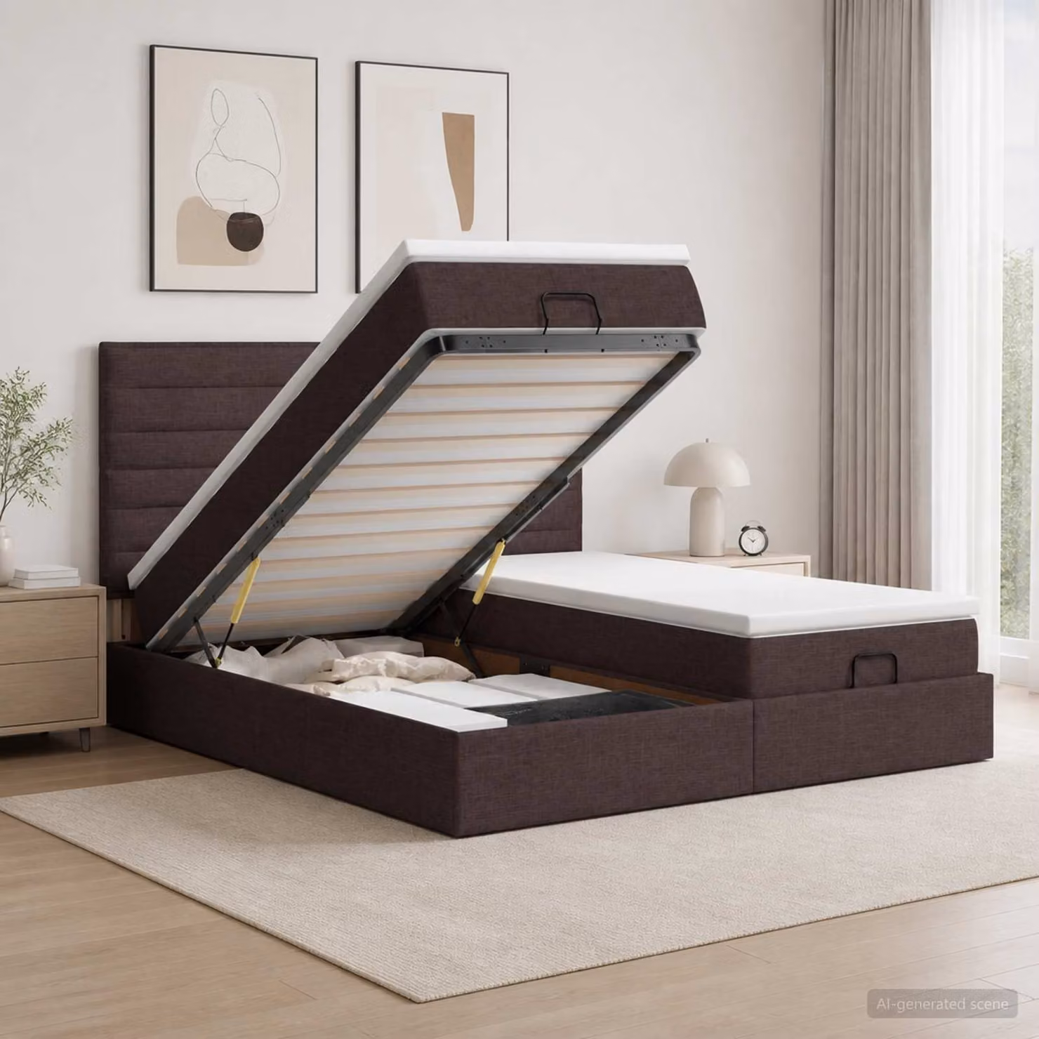 Letto Ottomano con Materasso e LED vidaXL, Marrone e Bianco, L/P/H: 200 x 200 x 88 cm