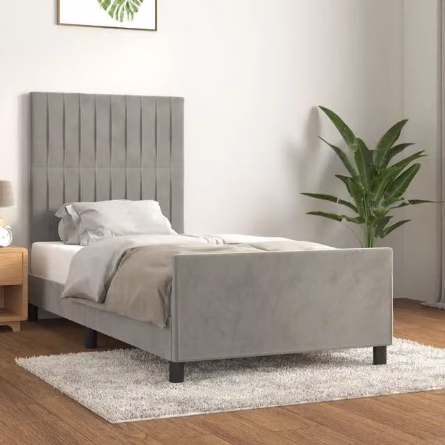 Struttura Letto Giroletto Design Mania in Velluto Grigio Chiaro L/P/H: 193 x 90 x 128 cm – 1