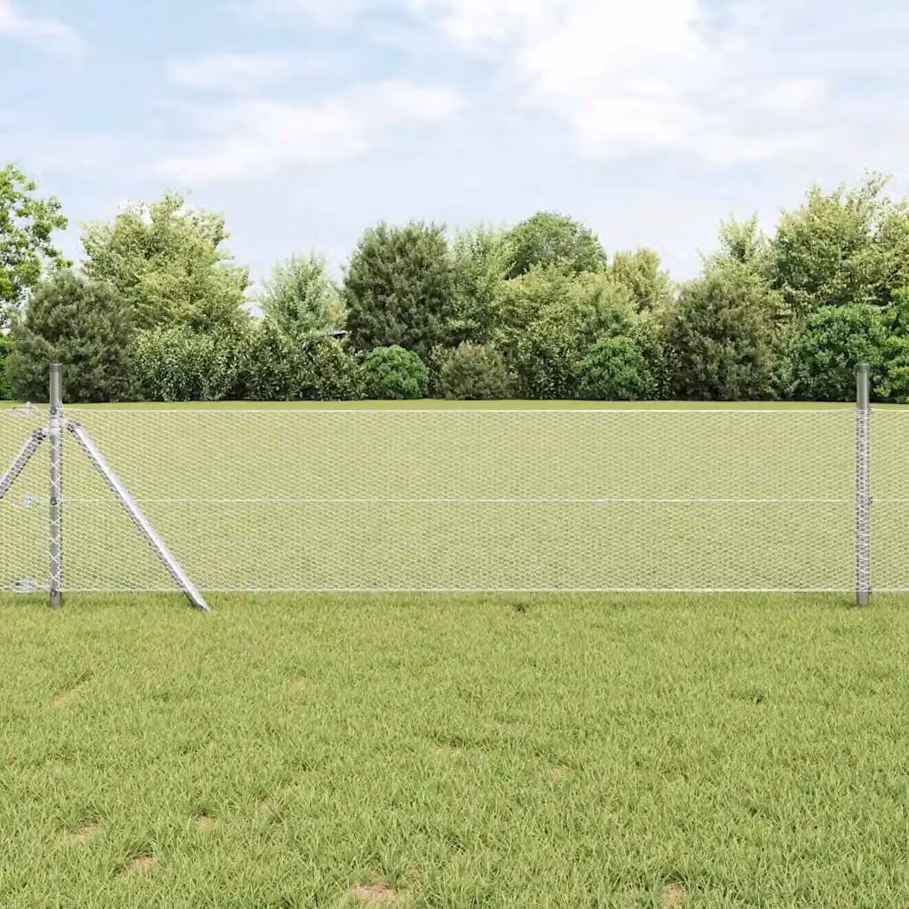 Recinzione esagonale vidaXL in acciaio zincato argento, L: 100 m, H: 0,4 m