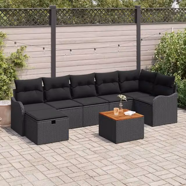 Set Divano da Giardino 8 pz Nero Poly Rattan 3360824