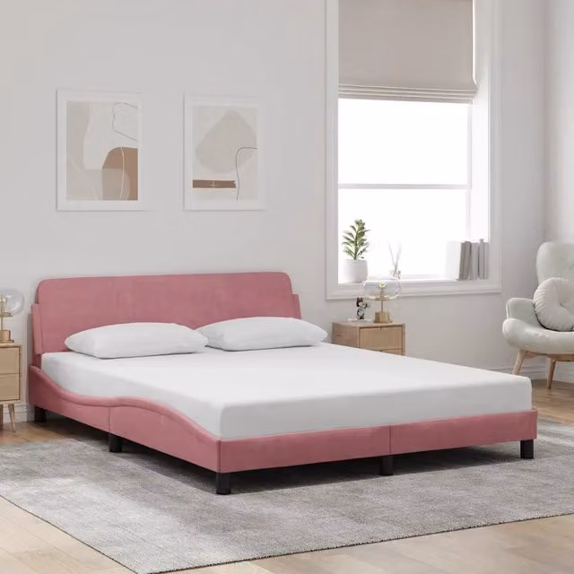 Giroletto con Testiera-Struttura Letto con testiera Dover Rosa 160x200 cm Velluto