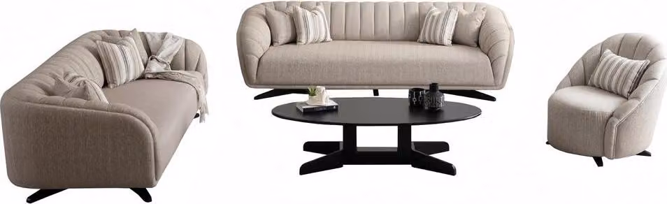 Sofagarnitur Beige Couch Sofa Relaxgarnitur Polsterset Loungemöbel 3+3+1 Tisch