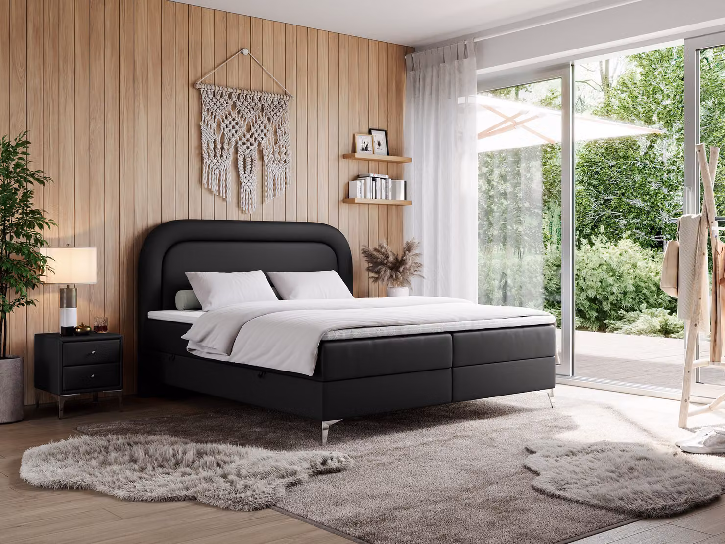 Letto matrimoniale, letto boxspring con materasso a tasche multiple, per camera da letto - EIRA - 120x200 cm - Nero - H4