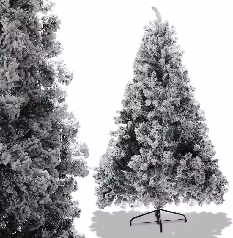 Jopassy albero di Natale abete con supporto in metallo per decorazione natalizia con neve, albero di Natale 860 punte aghi in PVC, verde, 180cm