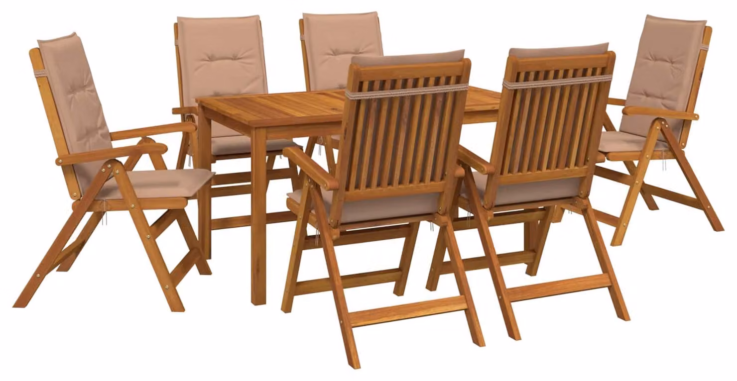 Set da pranzo da giardino, 7 pezzi, in legno massello di acacia naturale