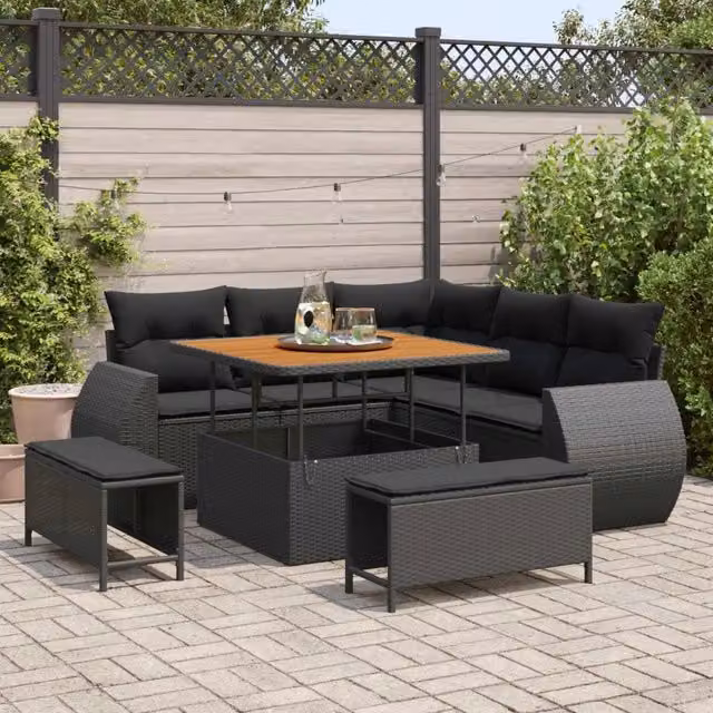 Set Divano da Giardino 8 pz Nero polyrattan 3361864