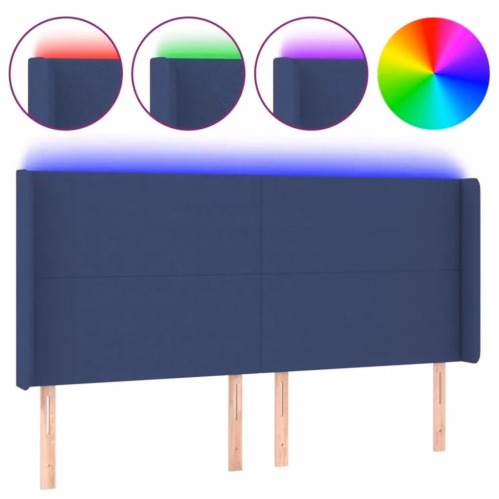Testiera con LED e porta USB vidaXL in tessuto blu, L: 183 cm, P: 16 cm, H: 118-128 cm – 2