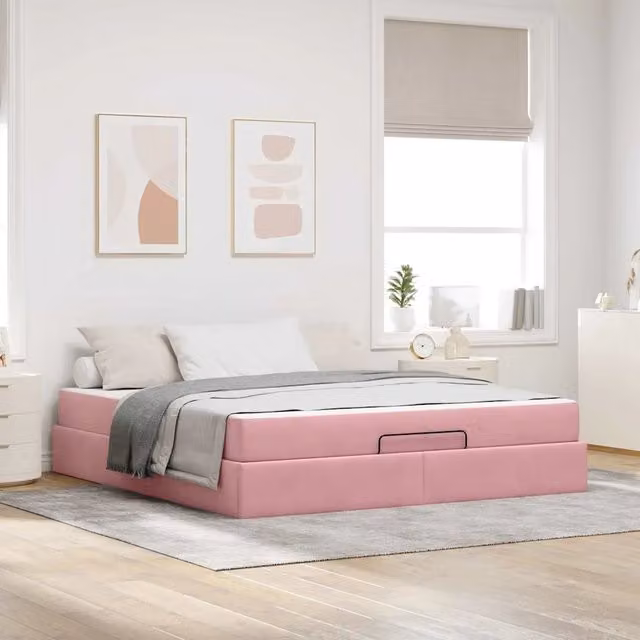 Letto matrimoniale con struttura in velluto rosa e 2 materassi in schiuma vidaXL L: 180 cm, P: 200 cm, H: 203 cm