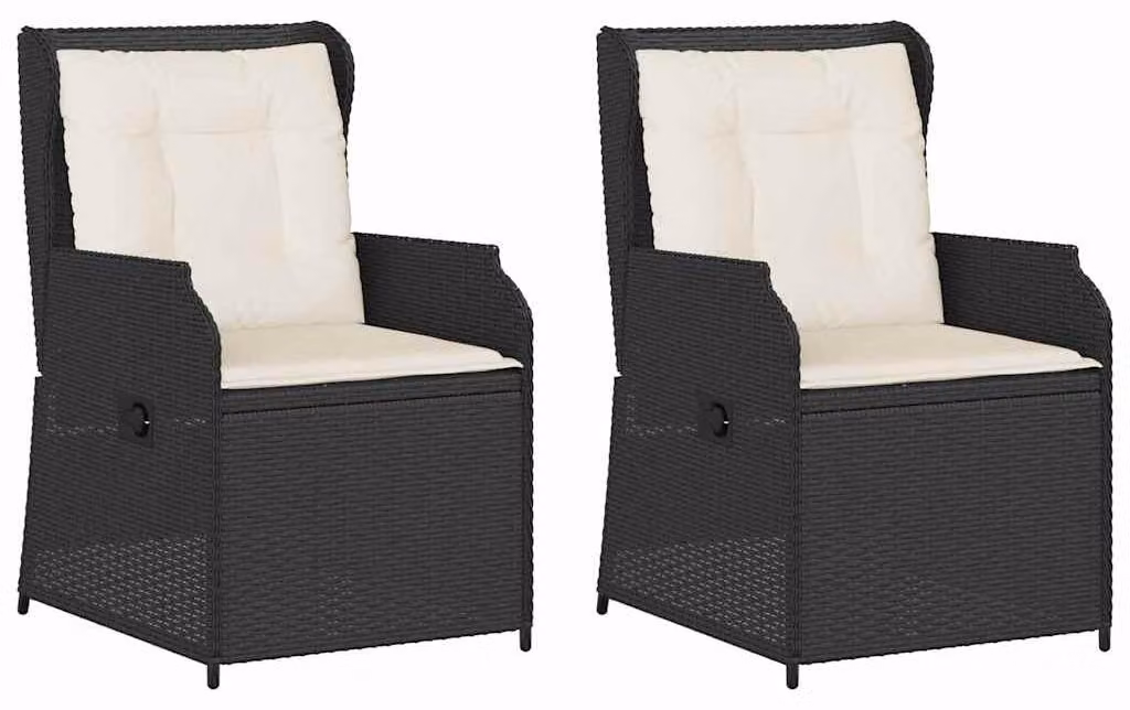 Due panche da giardino, colore nero, in rattan sintetico
