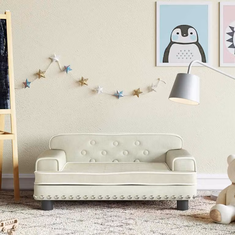 vidaXL Divano per bambini in velluto beige L: 70 cm, P: 45 cm, H: 30 cm