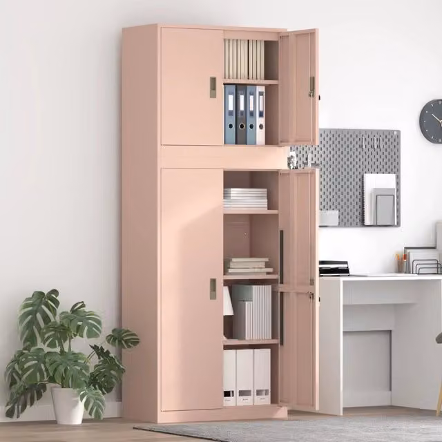 Set di 2 armadi vidaXL in acciaio rosa con ante a battente e serratura, L/P/H: 80 x 40 x 210 cm
