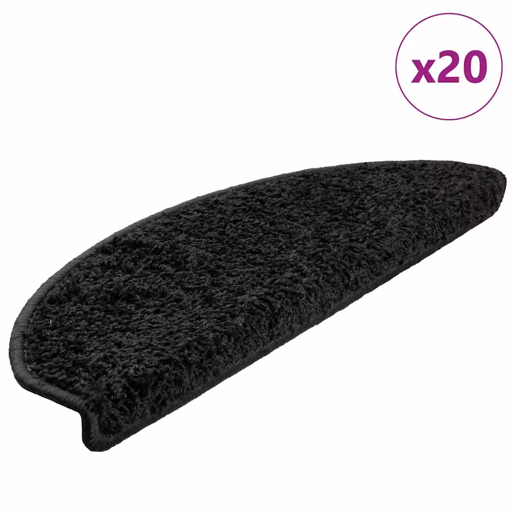 Set di 20 tappetini per scale semicircolari vidaXL, colore nero, antiscivolo e autoadesivi, L 65 x P 40 x H 4 cm
