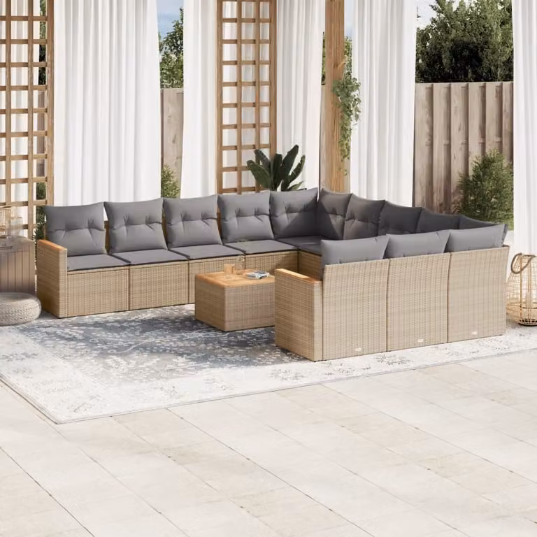 Maison Exclusive - Set Divano da Giardino 12 pz con Cuscini Beige Misto Polyrattan