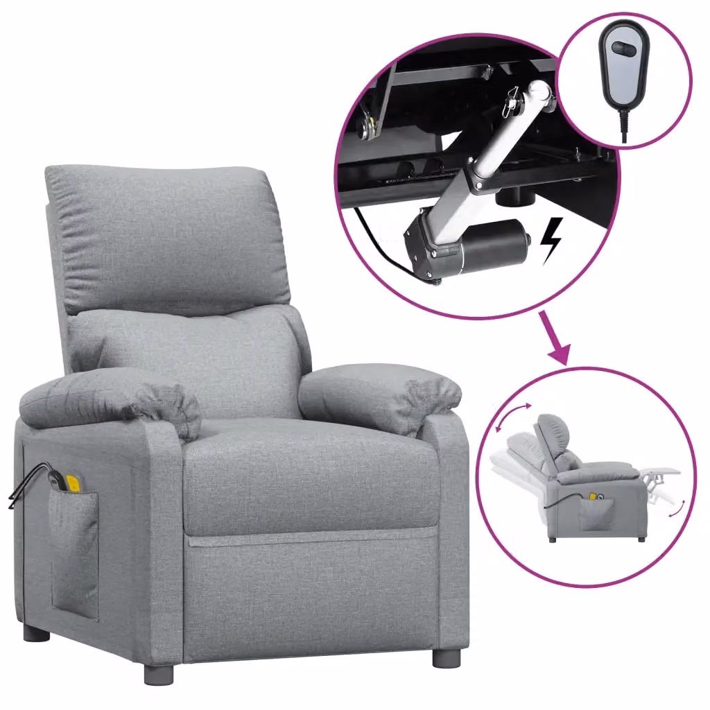 Poltrona Massaggiante Elettrica Relax vidaXL in Tessuto Grigio – 2