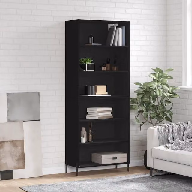 Credenza-Buffet-Armadio da cucina Nera 69,5x32,5x180 cm Legno Multistrato
