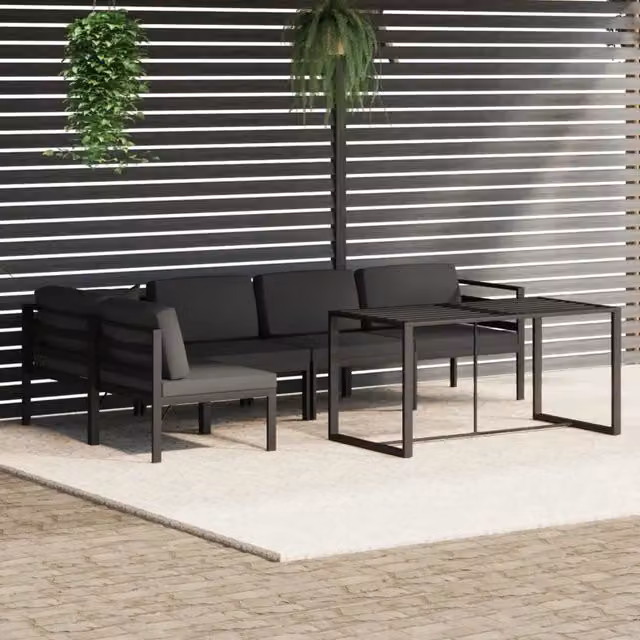 Set di Divani da Giardino a L con Tavolino vidaXL, 6 Pezzi in Alluminio Antracite con Cuscini in Schiuma