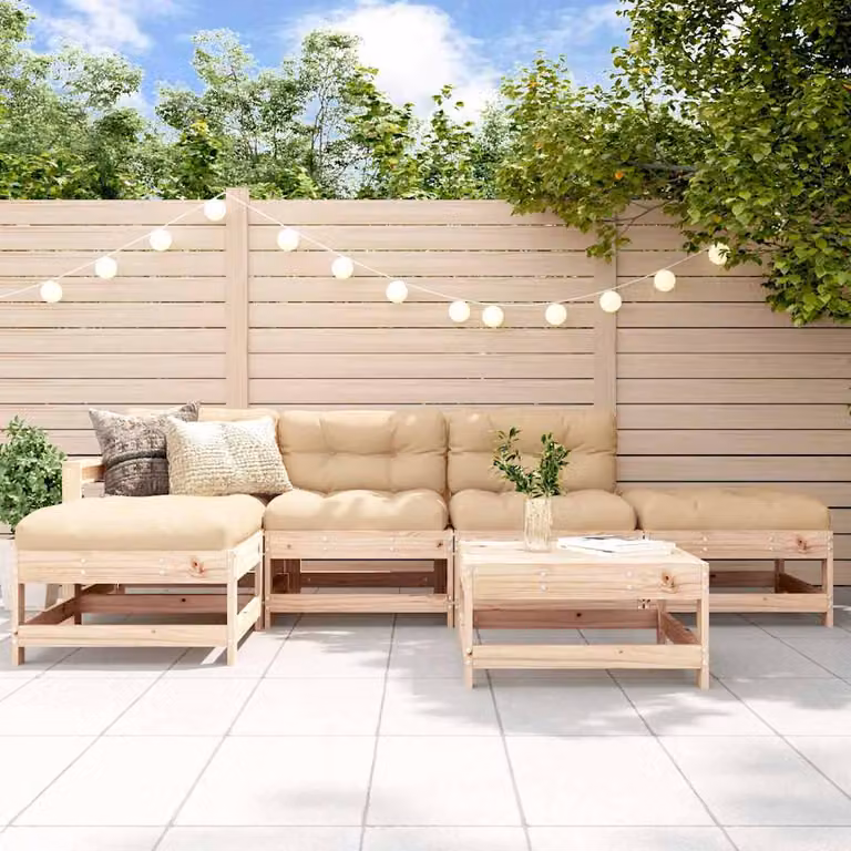 Set Salotto da Giardino vidaXL in Legno di Pino con Cuscini Marrone e Beige, 6 Pezzi, Design a L
