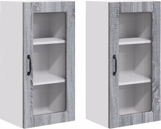 Set di 2 pensili da cucina funzionali moderni 40 x 31 x 80 cm in legno ingegnerizzato grigio sonoma 02_0054017