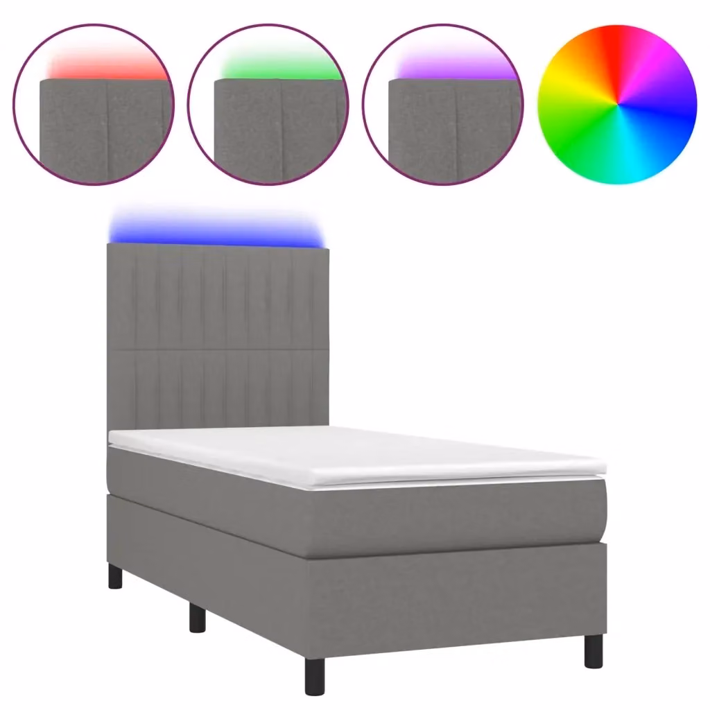 Letto Ibrido vidaXL con Illuminazione LED e Porta USB in Tessuto Grigio e Bianco L: 200 cm, P: 80 cm, H: 30 cm – 2