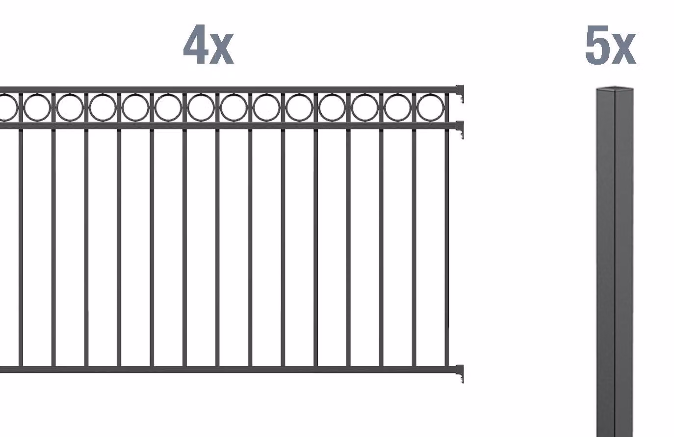 Alberts 511050 Set completo di recinzione Circle, per la posa nel calcestruzzo, antracite, altezza 120 cm, lunghezza 8 m