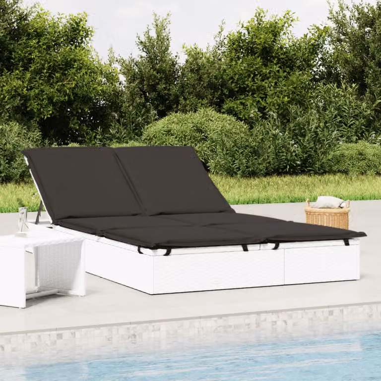 vidaXL Lettino Prendisole per 2 Persone in Polyrattan Bianco con Cuscini e Poggiatesta Regolabile