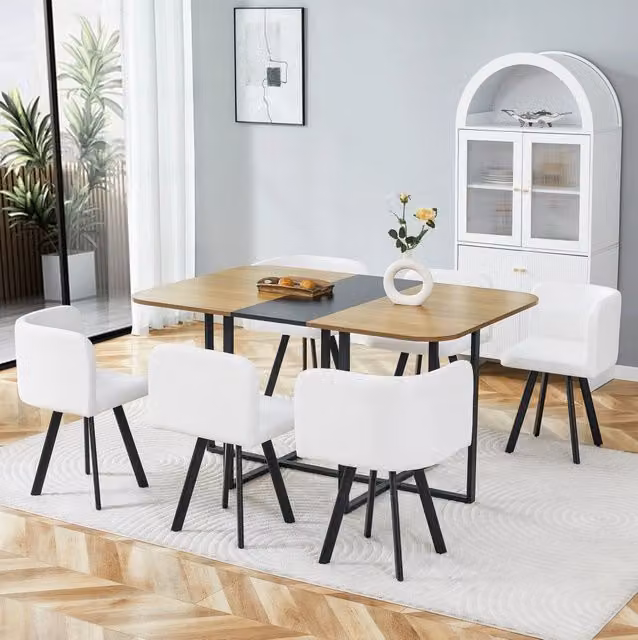 Set tavolo e sedie allungabile 150x100x79 cm MDF nero e legno, per 4-6 persone
