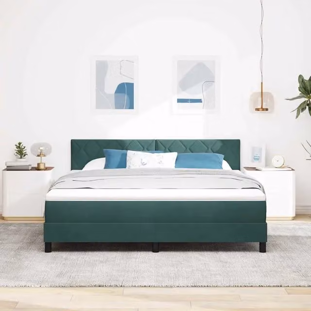 Letto moderno vidaXL in velluto verde con illuminazione LED sottostante e molle a sacchetti L: 180 cm, P: 200 cm, H: 140 cm