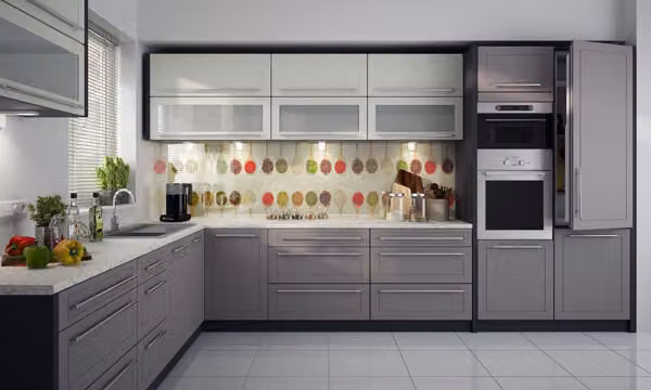 Mobile cucina 385x253cm lava / vaniglia - grigio polvere Mobile cucina a L