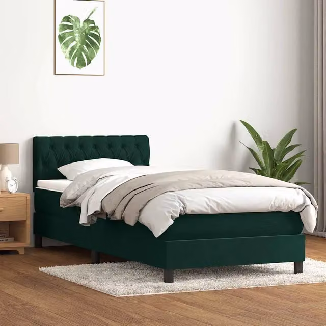 Letto a molle con materasso ibrido vidaXL in velluto verde scuro L: 80 cm, P: 223 cm, H: 30 cm
