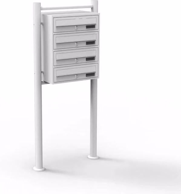 Blocco di 4 cassette postali autoportanti in acciaio zincato bianco con 4 ingressi L: 90 cm, P: 46,8 cm, H: 38,5 cm