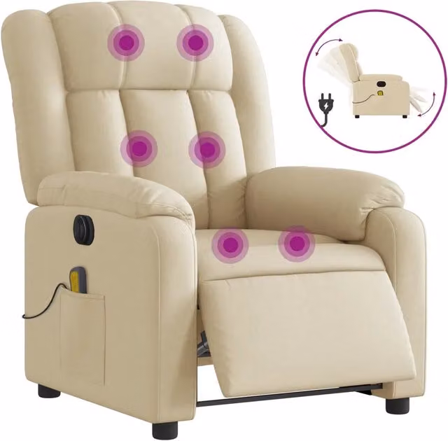 Poltrona Reclinabile Massaggiante | Sedia Relax Elettrica Crema in Tessuto