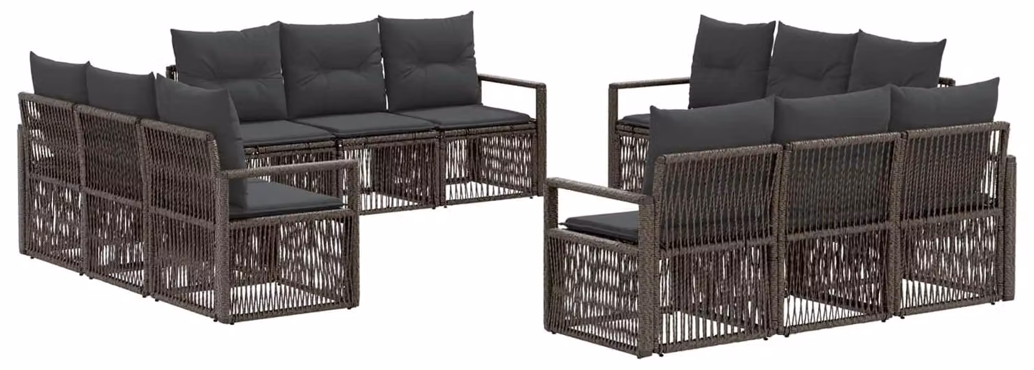 Set di divani da giardino, 12 pezzi, colore grigio, in rattan sintetico
