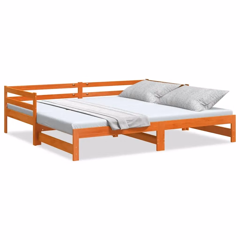 Divano con Letto Estraibile vidaXL in Legno Massello di Pino Marrone Cera L: 200 cm, P: 80 cm, H: 87,5 cm – 2